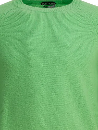 Tom Ford Felted Pure Cashmere Long Sleeves Crew Neck Sweater In Green
