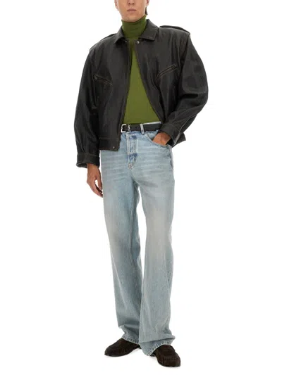 Saint Laurent Turtleneck Wool Blend Sweater In Green