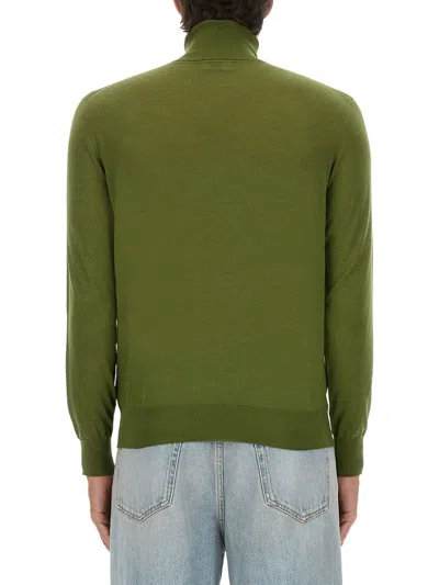 Saint Laurent Turtleneck Wool Blend Sweater In Green
