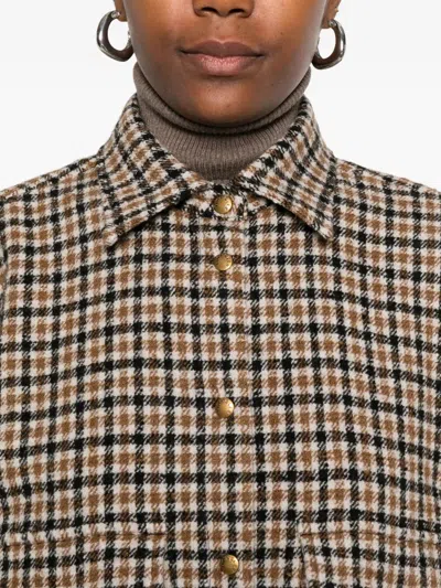 Moncler Checked Cropped Wool-blend Shirt In Brown