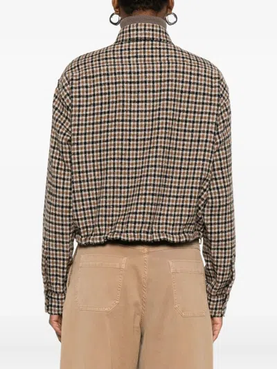 Moncler Checked Cropped Wool-blend Shirt In Brown