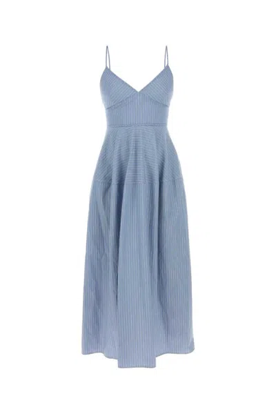 Co Basque Striped Tton-poplin Midi Dress In Blue