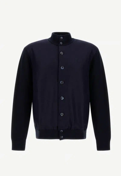 Herno Virgin Wool Hybrid Button-up Cardigan In Blue