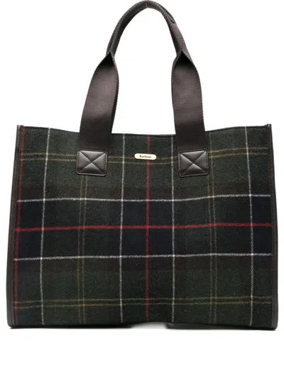 Barbour Turnberry Tote Bag In Wool Blend With Check Pattern In Green