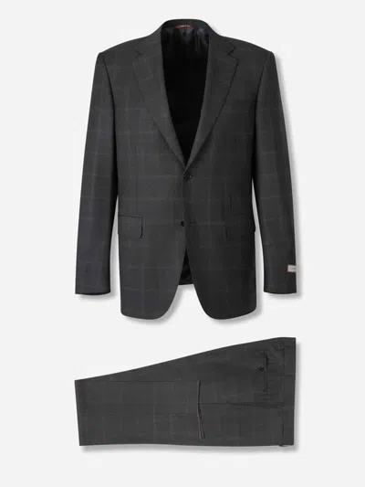 Canali Check-pattern Single-breasted Suit In Gray