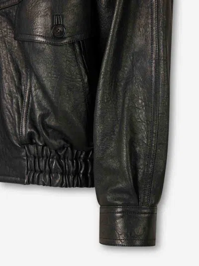 Saint Laurent Bomber Jacket In Bubbled Lambskin With Zip Clothing In Black