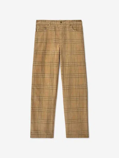 Burberry Sand-coloured Check Corduroy Trousers In Brown