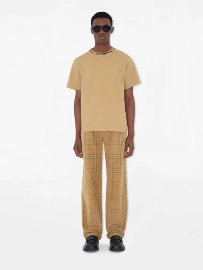 Burberry Sand-coloured Check Corduroy Trousers In Brown