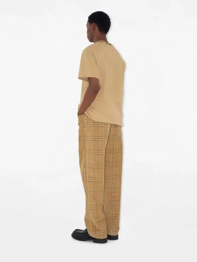 Burberry Sand-coloured Check Corduroy Trousers In Brown