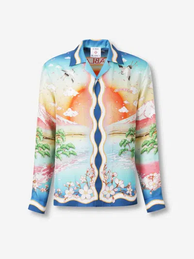 Casablanca Mens Tennis Club Cuban-collar Graphic-pattern Silk Shirt Xl In Multi