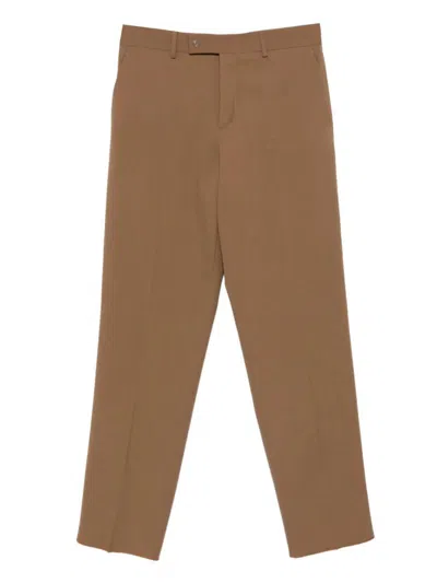 Fendi Men Beige Pants With Belt Loops And Ff Plaque On The Loop In Wool Woman In Brown