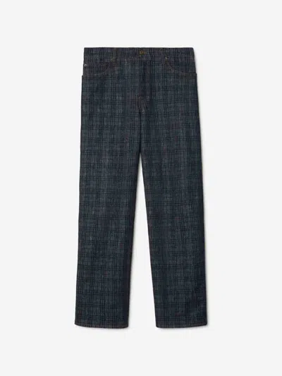 Burberry Mens Check-print Straight-leg Denim Jeans Indigo Ip Check In Blue