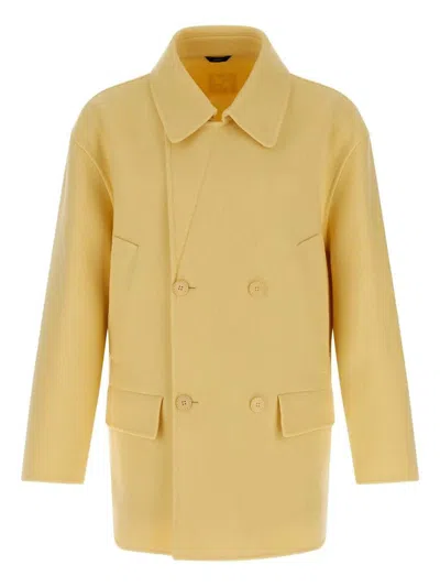 Fendi Wool Double-breasted Pea Coat Clothing In Yellow