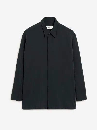 Ami Alexandre Mattiussi Black Wool Long Oversized Shirt Grey In Black