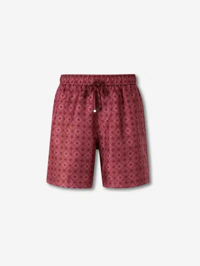 Amiri Mens Quad Graphic-print Silk Bowling Shorts Wine In Brown