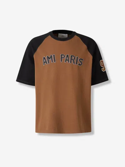 Ami Alexandre Mattiussi Ami Paris Men Cotton Colorblock T-shirt In Brown
