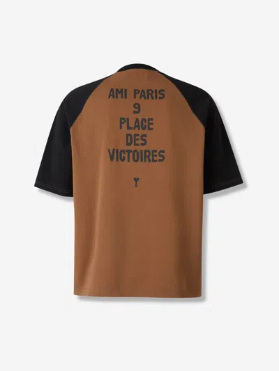 Ami Alexandre Mattiussi Ami Paris Men Cotton Colorblock T-shirt In Brown