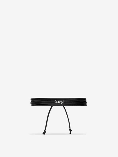 Saint Laurent Black Multi-cord Bracelet With Cassandre On The Front In Leather Man In Black