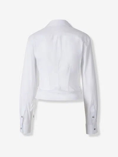 Mugler Slim Fit V-neck Optical White Organic Cotton Shirt Women In White