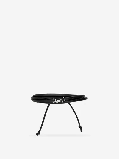 Saint Laurent Black Multi-cord Bracelet With Cassandre On The Front In Leather Man In Black