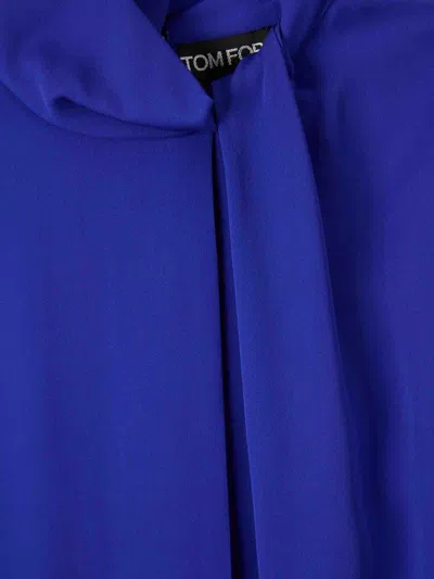 Tom Ford Washed Silk Georgette Blouse In Blue