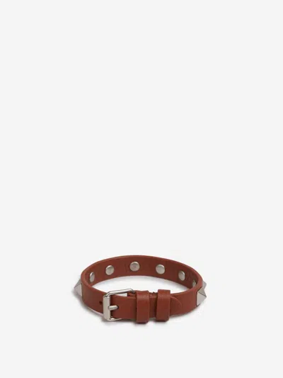 Valentino Brown Leather Rockstud Bracelet In Brown