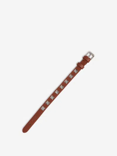 Valentino Brown Leather Rockstud Bracelet In Brown
