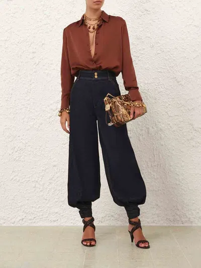 Zimmermann Plain Silk Blouse In Brown