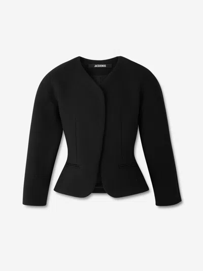 Jacquemus Tailored Blazer Peplum Structured Shoulders In Black