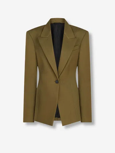 Attico Tailored Gabardine Jacket With Unique Tie Detail In Green