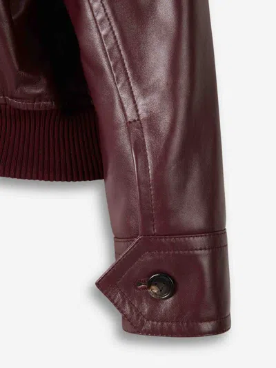 Bottega Veneta Women Bordeaux Crop Jacket With Intreccio Motif Collar And Dropped Shoulders In Leath In Brown