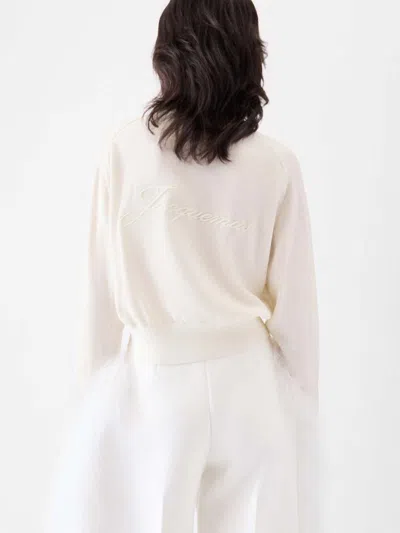 Jacquemus The Embroidered Cropped Sweater In White