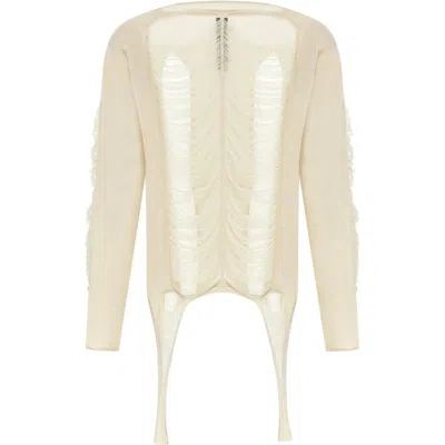 Rick Owens Torn Ivory Sweater In Wool In Neutral