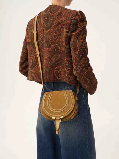 Chloé Womens Gold Khaki Marcie Round Suede-leather Cross-body Bag In Brown