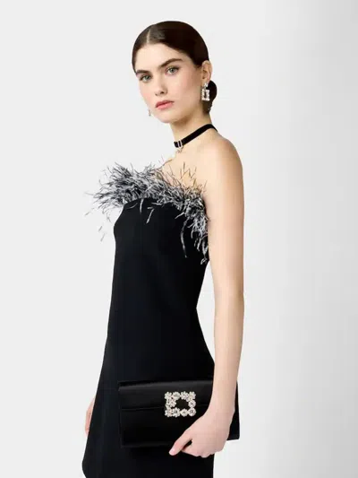 Roger Vivier Envelope Flap Flower Buckle Handbag In Black
