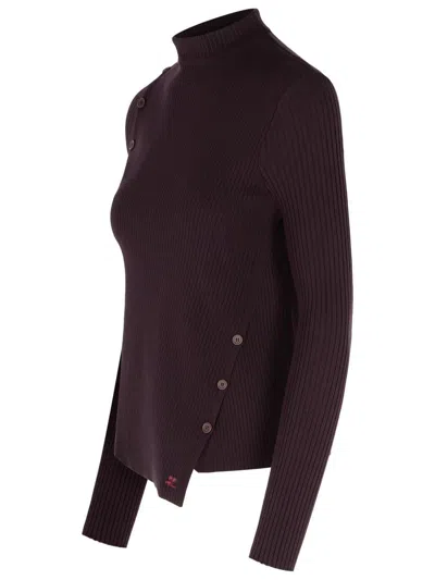 Courrèges Asymmetric High Neck Long Sleeve Sweater In Multi