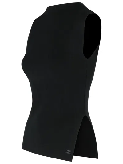 Courrèges Asymmetric Neck Sleeveless Tank Top In Black