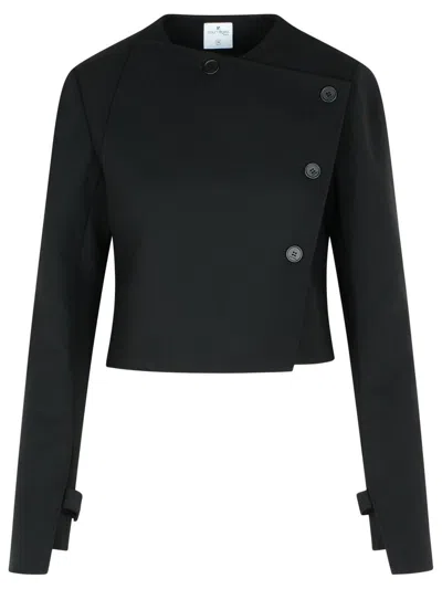 Courrèges Asymmetric Double Breasted Wool Blend Jacket In Black