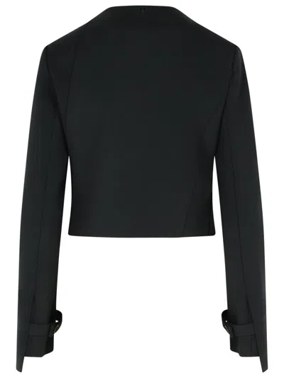 Courrèges Asymmetric Double Breasted Wool Blend Jacket In Black