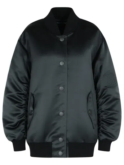 Dolce & Gabbana Black Polyester Bomber Jacket In Green