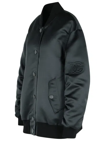 Dolce & Gabbana Black Polyester Bomber Jacket In Green