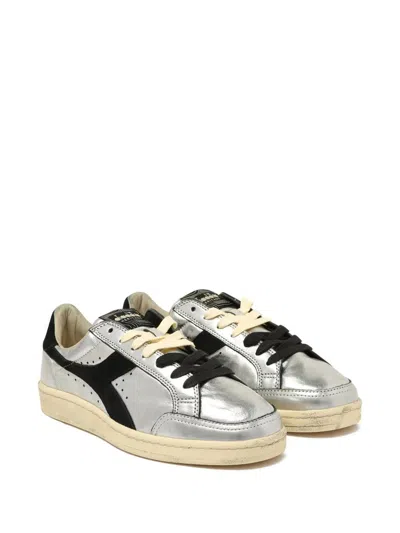 Diadora Metallic-leather Panel Sneakers In Gray