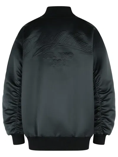 Dolce & Gabbana Black Polyester Bomber Jacket In Green