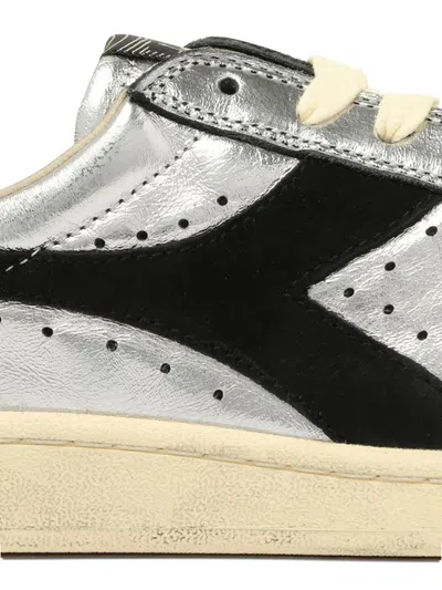 Diadora Metallic-leather Panel Sneakers In Gray