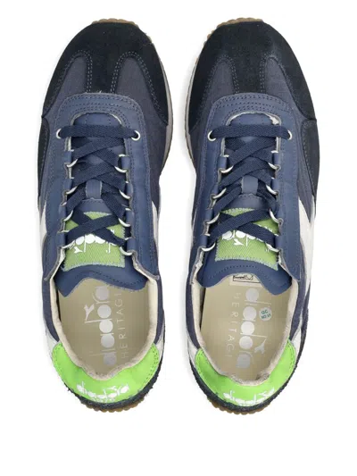 Diadora Sporty Blue Suede And Leather Sneakers In Blue