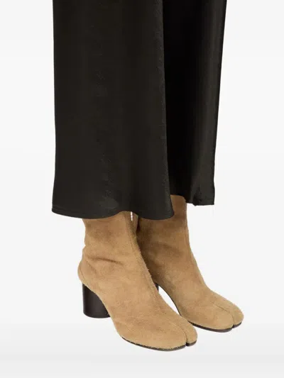 Maison Margiela Square Toe Suede Ankle Block Heel Boots In Neutral