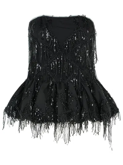 Rotate Birger Christensen Albertina Sequined Strapless Top In Black