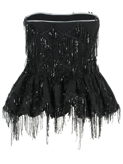 Rotate Birger Christensen Albertina Sequined Strapless Top In Black