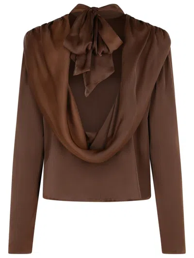 Rotate Birger Christensen 'bowina' Brown Polyester Blouse In Brown