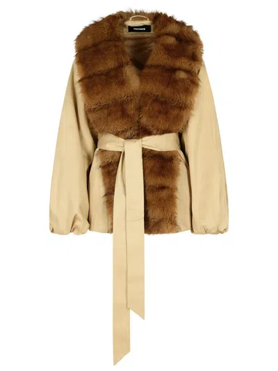Rotate Birger Christensen Giacca Con Collo In Pelliccia Sintetica Beige In Sand
